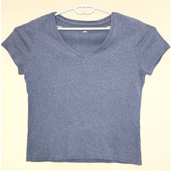 Tommy Hilfiger Tops - Tommy Hilfiger Top Womens Large Blue Heather V-Neck Short Sleeve Logo Classic